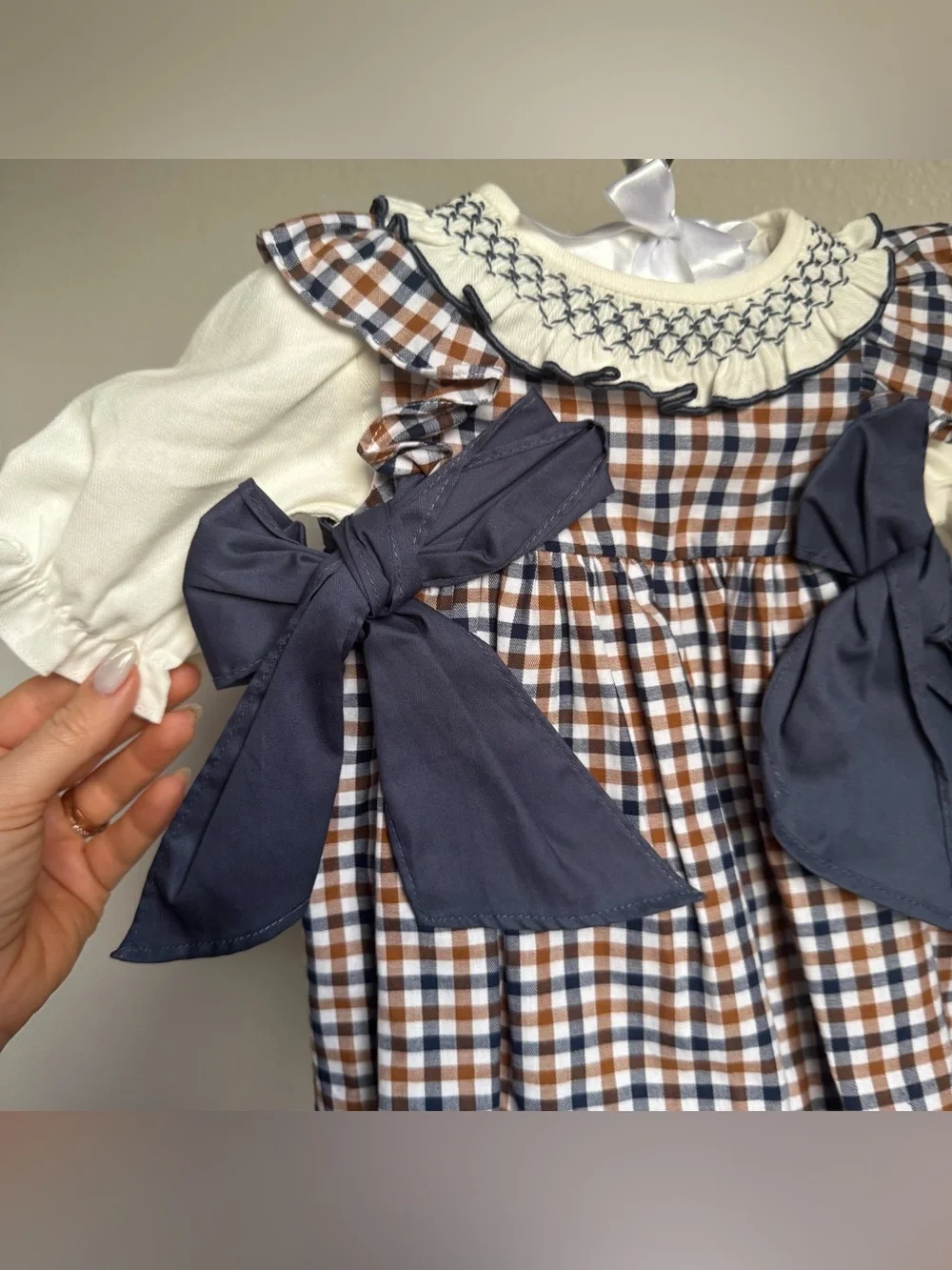 NWT Edgehill Collection Baby Girls Long Sleeve Plaid Side-Bow Dress Sz 3M